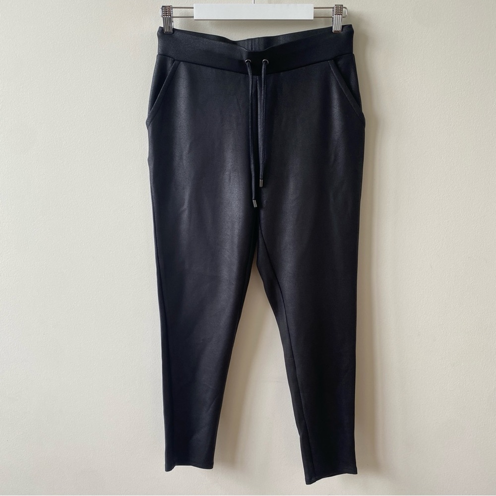 Rachel Zoe Black Sheen Faux Leather Joggers Size Small